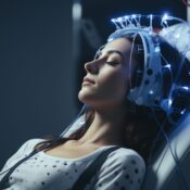A woman during TMS Therapy in Los Angeles.