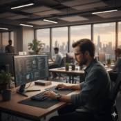 Man working in an office wondering if he can get fired for going to rehab